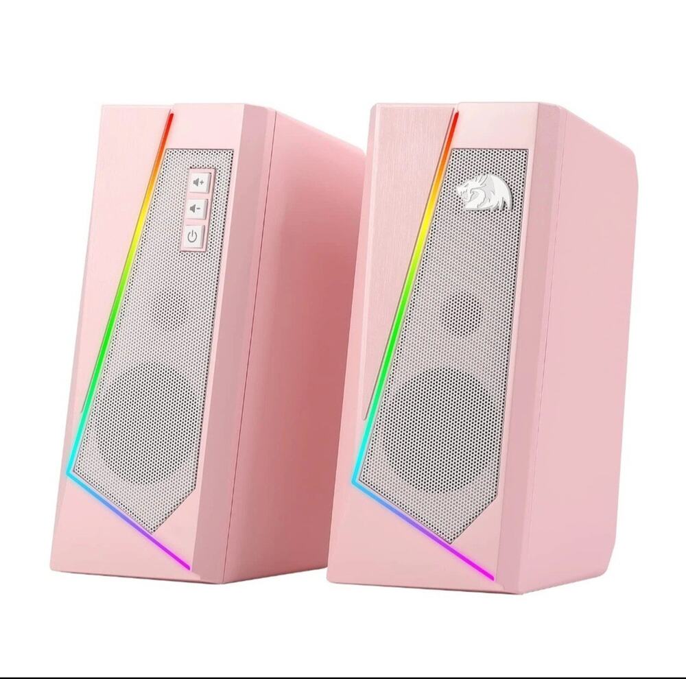 GS520 RGB Pink Desktop Speakers 2.0 Channel PC Computer Stereo Speaker
